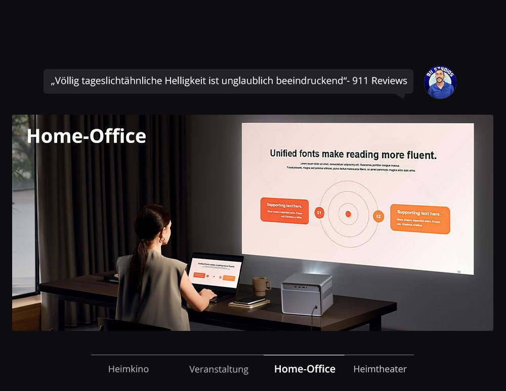 WANBO DaVinci 1 Pro Beamer, 600 ANSI, Native 1080P, Android 11, 5G/2,4G WLAN, Autofokus/Automatische Trapezkorrektur/Automatische Bildschirmanpassung/Hindernisvermeidung