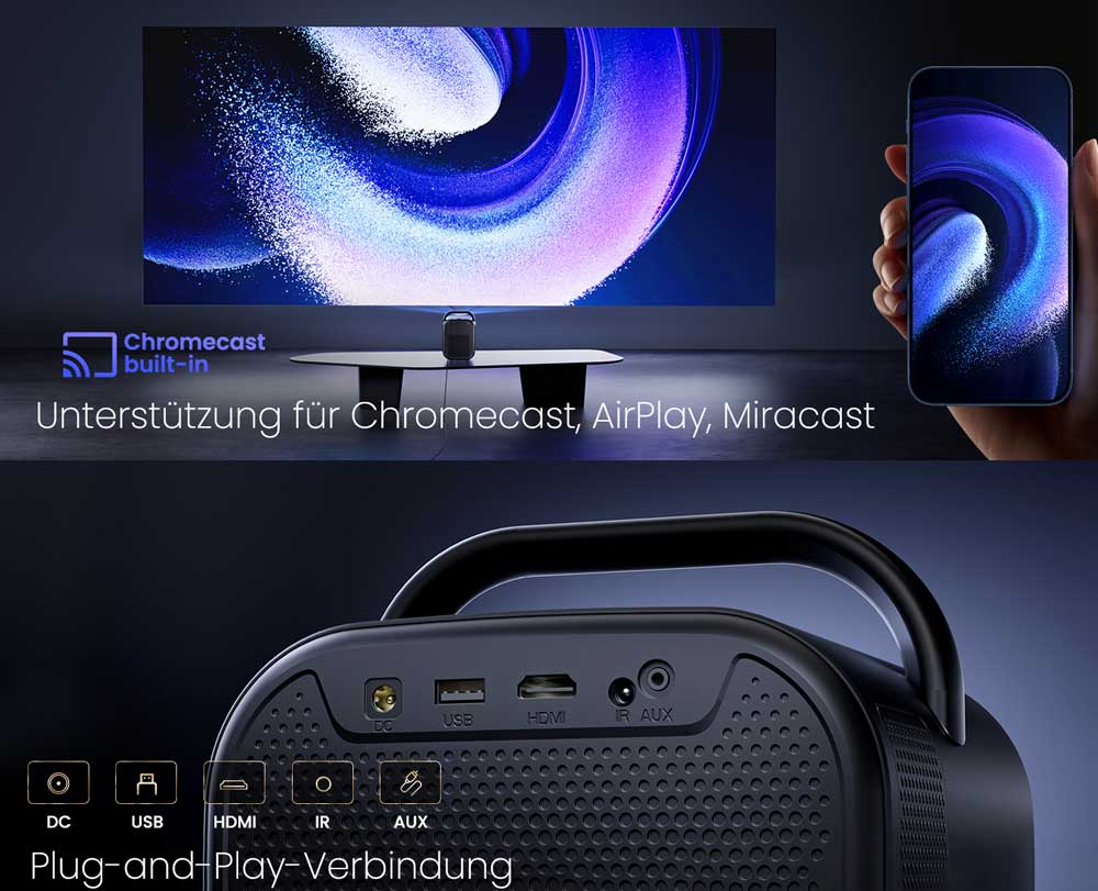 [Netflix és Google TV tanúsítvánnyal] ETOE Seal Pro projektor, 1000 ANSI, Google TV, Dolby Audio tanúsítvánnyal, natív 1080P, automatikus trapézkorrekció, 2 x 10 W-os hangszóró, beépített Chromecast, Google Asszisztens