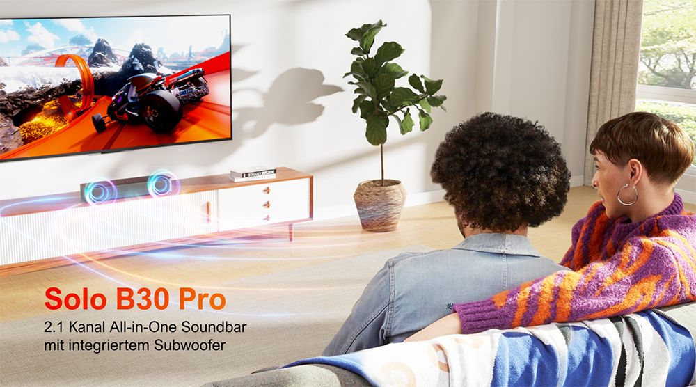 Ultimea Solo B30 Pro Soundbar, 120 W Spitzenleistung, 2.1-Kanal, integrierter 3-Zoll-Subwoofer, 10-Band-Equalizer-Einstellungen, 121 voreingestellte EQ-Matrizen, Bluetooth 5.3, App-Steuerung