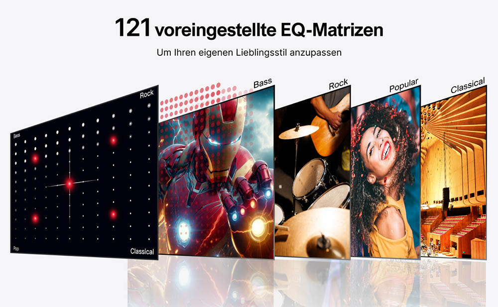 Ultimea Poseidon D70 7.1-Kanal-Soundbar-Subwoofer-Lautsprecher-Kit, 10-Band-Equalizer, 121 voreingestellte EQ-Matrizen, BassMX-Technologie, intelligente APP-Steuerung
