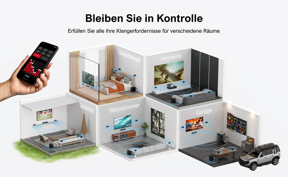 Ultimea Poseidon D70 7.1-Kanal-Soundbar-Subwoofer-Lautsprecher-Kit, 10-Band-Equalizer, 121 voreingestellte EQ-Matrizen, BassMX-Technologie, intelligente APP-Steuerung