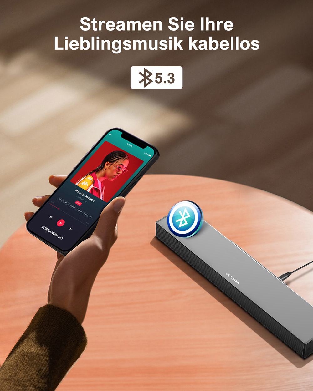 Ultimea Nova S40 Soundbar mit kabelgebundenem Subwoofer, 2.1-Kanal, Film-/Musik-/Spielemodus, Bluetooth 5.3, f&uuml;r TV-PC-Gaming