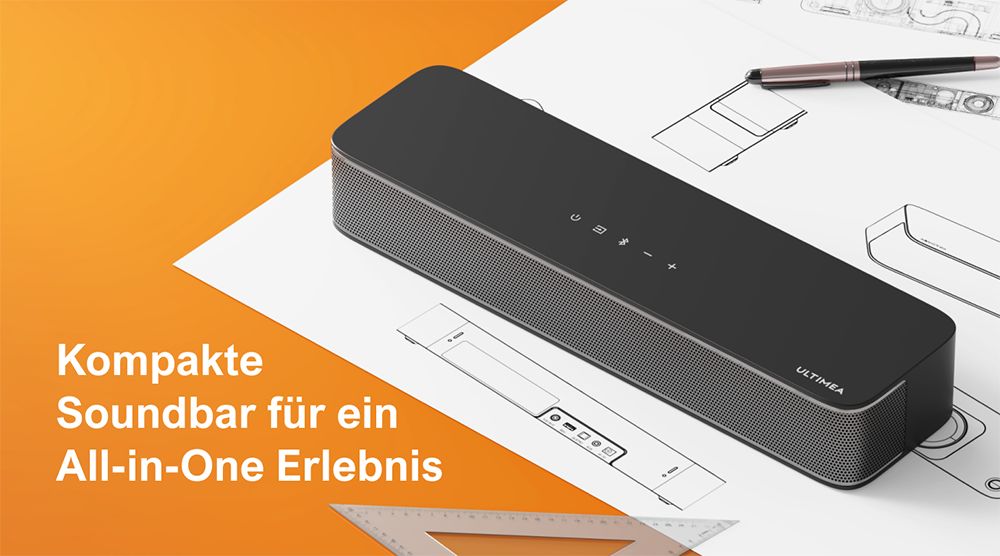 Ultimea Solo B30 Pro Soundbar, 120 W Spitzenleistung, 2.1-Kanal, integrierter 3-Zoll-Subwoofer, 10-Band-Equalizer-Einstellungen, 121 voreingestellte EQ-Matrizen, Bluetooth 5.3, App-Steuerung