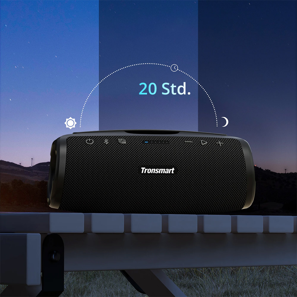Tronsmart Mirtune S100 Tragbarer Outdoor-Lautsprecher, Bluetooth 5.3, anpassbarer EQ, 50 W Leistung, 20 Stunden Spielzeit, IPX7 wasserdicht, einziehbarer Griff &ndash; Schwarz