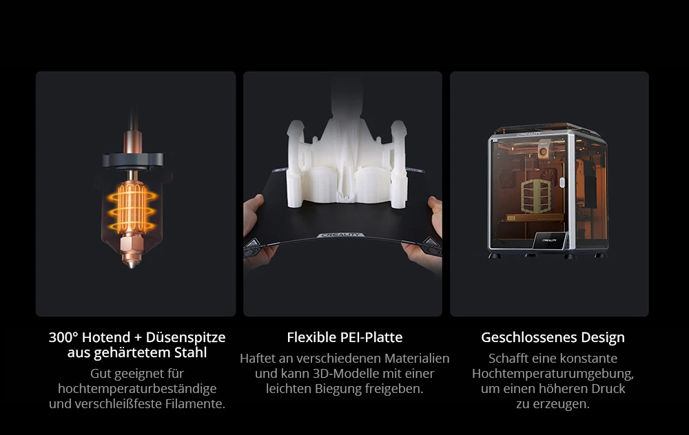 Creality K1C 3D-Drucker + 12kg Hyper-PLA Filament（2 kg Schwarz + 1 kg Hautfarbe + 1 kg Gelb + 1 kg Grün + 2 kg Orange + 1 kg Braun + 1 kg Rot + 1 kg Blau + 1 kg Grau + 1 kg Weiß）