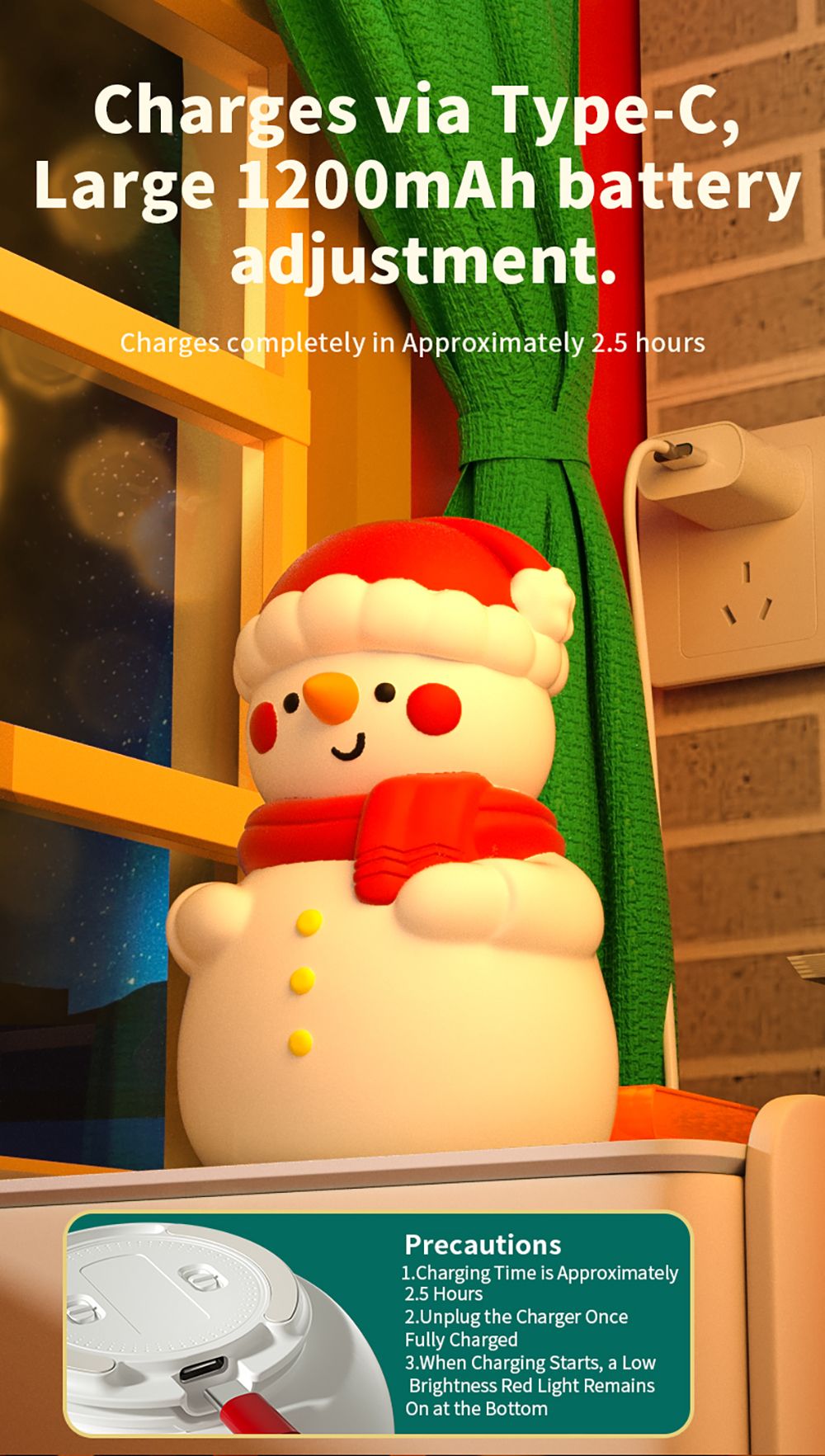 Snowman Pat Pat Light, Seven-color Light, 1200mAh Battery, Christmas Gift