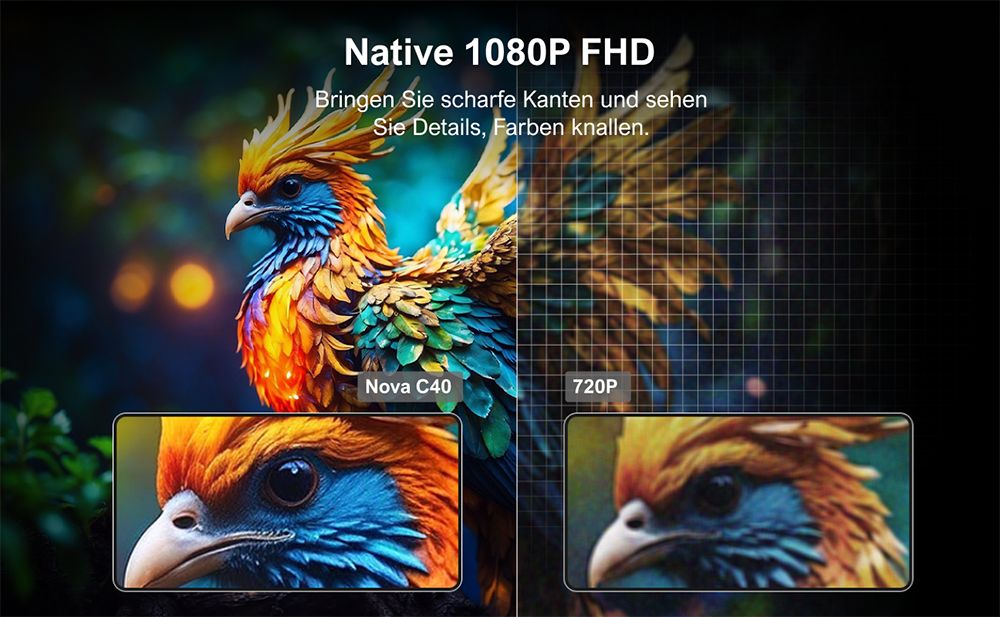 [Netflix 1080P & Android TV 11.0] ULTIMEA Nova C40 Beamer mit Gimbal-St&auml;nder, 600 ANSI, 4K-Dekodierung, Native 1080P, Bluetooth 5.3, Android TV 11.0, Dolby Audio, Autofokus & Keystone