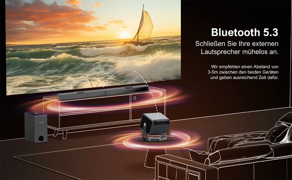 [Netflix 1080P & Android TV 11.0] ULTIMEA Nova C40 Beamer mit Gimbal-St&auml;nder, 600 ANSI, 4K-Dekodierung, Native 1080P, Bluetooth 5.3, Android TV 11.0, Dolby Audio, Autofokus & Keystone