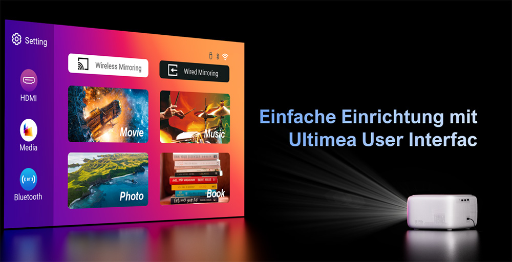 ULTIMEA Apollo P10 Tragbarer Beamer, 300 ANSI, 1080P-Dekodierung, natives 720P, 2,4 GHz/5 GHz WLAN