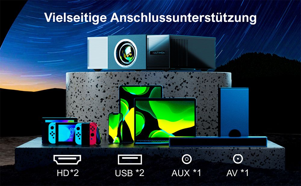 Ultimea Apollo P60 Beamer, 900 ANSI Lumen, Native 1080P Projektor, 4K-Unterst&uuml;tzung, Autofokus und 6D Auto-Keystones, Bluetooth 5.3