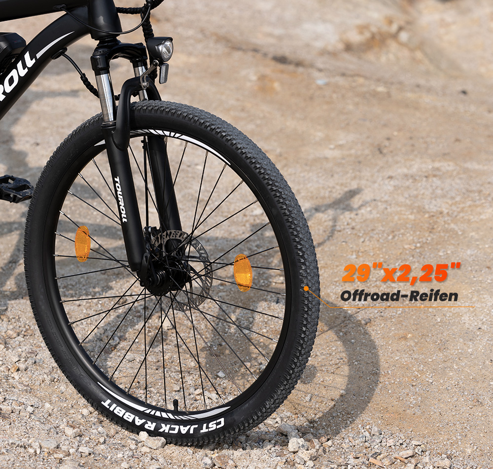 Touroll U1 Elektrofahrrad 29 MTB mit 250W Motor, 13Ah herausnehmbarer Lithium-Ionen-Akku, 65KM max. Fahrtstrecke, 29x2,25'' CST Gel&auml;ndereifen, 21-Gang Shimano Schaltung