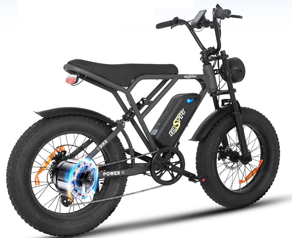 ONESPORT ONES3 Electric Bike 500W 20*4.0 inch Fat Tire 816Wh (48V 17Ah ) Battery LCD Display Shimano 7 Speed 80km range Disc Brake 30 Degree Climbing 120kg Max load - Black