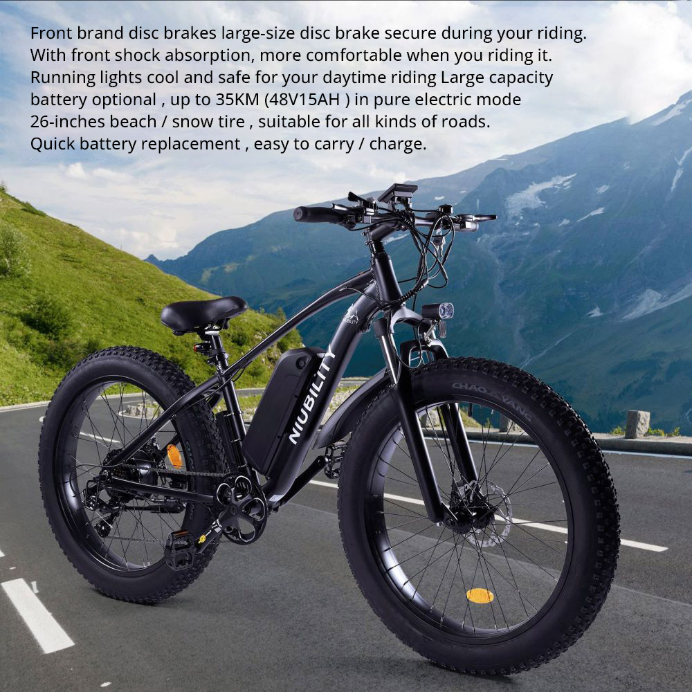 Niubility B26 Elektrofahrrad, 48 V, 15 Ah Akku, 1000 W Motor, 35 km/h Höchstgeschwindigkeit, 26 Zoll Reifen, faltbares Mountainbike, Schwarz