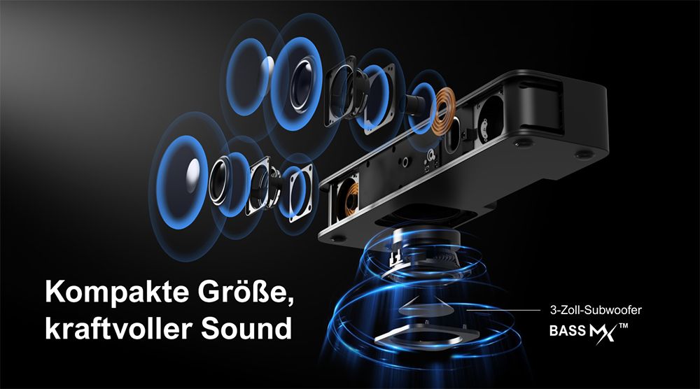 Ultimea Solo B30 Pro Soundbar, 120 W Spitzenleistung, 2.1-Kanal, integrierter 3-Zoll-Subwoofer, 10-Band-Equalizer-Einstellungen, 121 voreingestellte EQ-Matrizen, Bluetooth 5.3, App-Steuerung