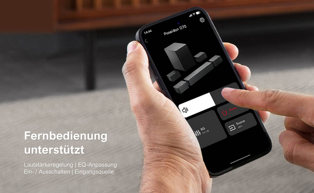 Ultimea Poseidon D70 7.1-Kanal-Soundbar-Subwoofer-Lautsprecher-Kit, 10-Band-Equalizer, 121 voreingestellte EQ-Matrizen, BassMX-Technologie, intelligente APP-Steuerung