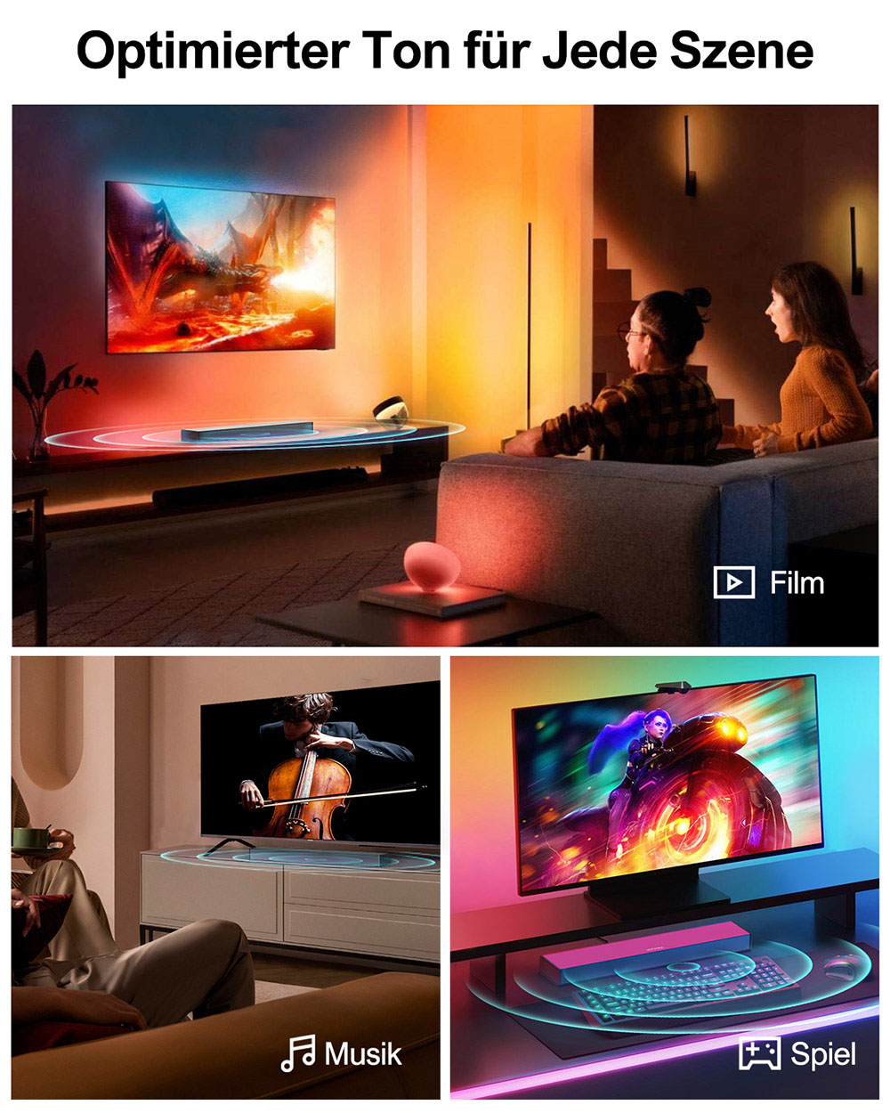 Ultimea Nova S40 Soundbar mit kabelgebundenem Subwoofer, 2.1-Kanal, Film-/Musik-/Spielemodus, Bluetooth 5.3, f&uuml;r TV-PC-Gaming
