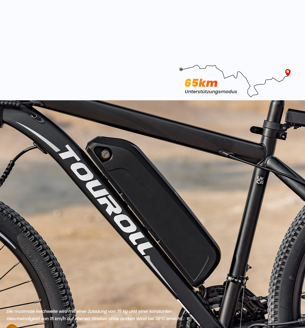 Touroll U1 Elektrofahrrad 29 MTB mit 250W Motor, 13Ah herausnehmbarer Lithium-Ionen-Akku, 65KM max. Fahrtstrecke, 29x2,25'' CST Gel&auml;ndereifen, 21-Gang Shimano Schaltung