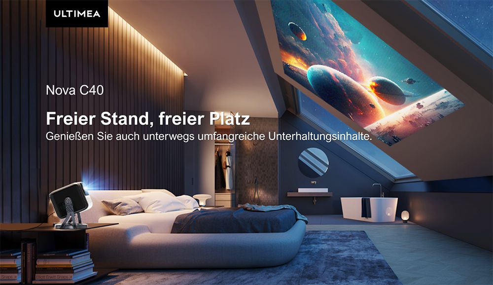 [Netflix 1080P & Android TV 11.0] ULTIMEA Nova C40 Beamer mit Gimbal-St&auml;nder, 600 ANSI, 4K-Dekodierung, Native 1080P, Bluetooth 5.3, Android TV 11.0, Dolby Audio, Autofokus & Keystone