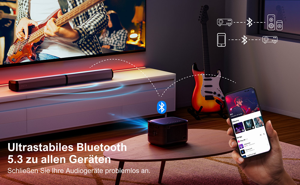 [Netflix 1080P] Ultimea Apollo P50 Beamer, 800 ANSI Lumen, Native 1080P Projektor, Dolby Audio, Automatische Bildschirmanpassung und Objektvermeidung, WiFi 6, Bluetooth 5.3