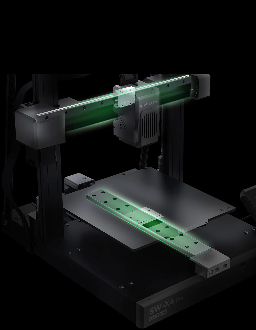 Artillery Sidewinder X4 Pro 3D-Drucker, 240 x 240 x 260 mm, 500 mm/s Druckgeschwindigkeit, X-Y-Achsen-Linearschiene, Extruder mit Direktantrieb, automatische Nivellierung mit 81 Punkten, doppelte Zugstange, D&uuml;se mit automatischer Reinigung