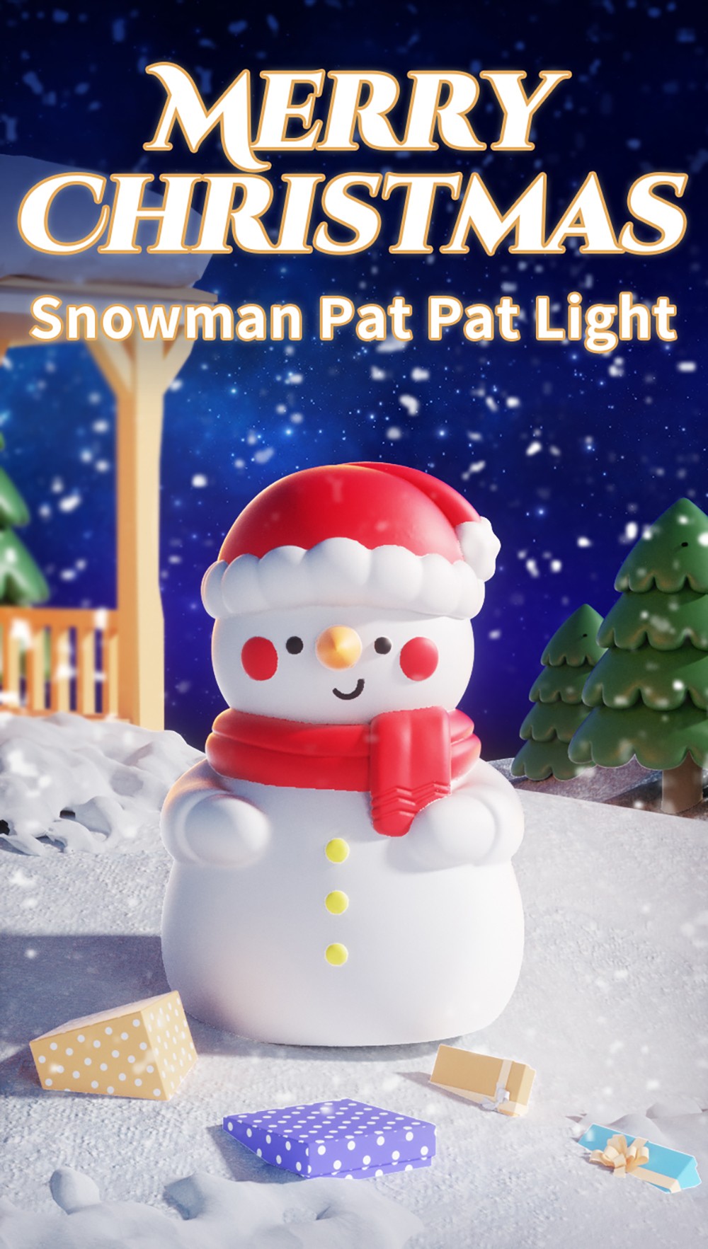 Snowman Pat Pat Light, Three-level White Light, 500mAh Battery, Christmas Gift