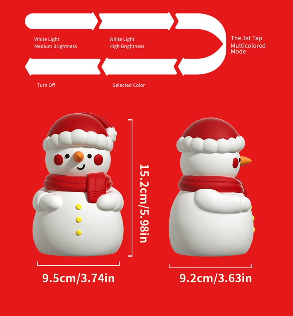 Snowman Pat Pat Light, Three-level White Light, 500mAh Battery, Christmas Gift
