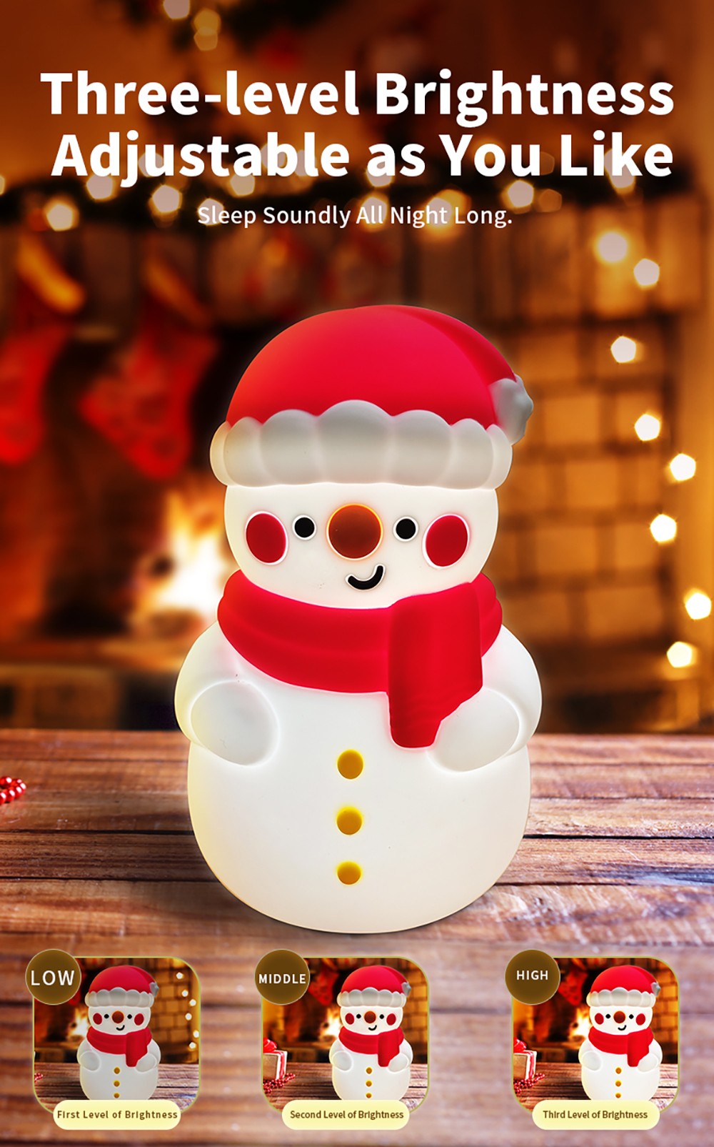 Snowman Pat Pat Light, Three-level White Light, 500mAh Battery, Christmas Gift