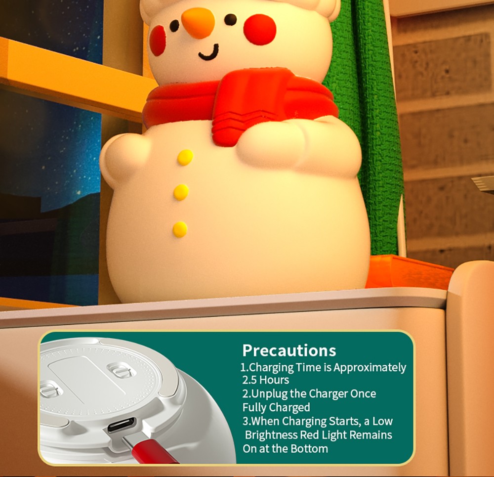 Snowman Pat Pat Light, Three-level White Light, 500mAh Battery, Christmas Gift