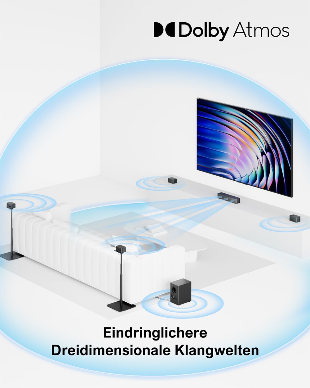 ULTIMEA Poseidon D80 7.1-Kanal-Soundbar-Subwoofer-Lautsprecher-Kit, Dolby Atmos, 460 W Spitzenleistung, APP-Steuerung, 10-Band-Equalizer-Einstellungen, 121 voreingestellte EQ-Matrizen, Bluetooth 5.3