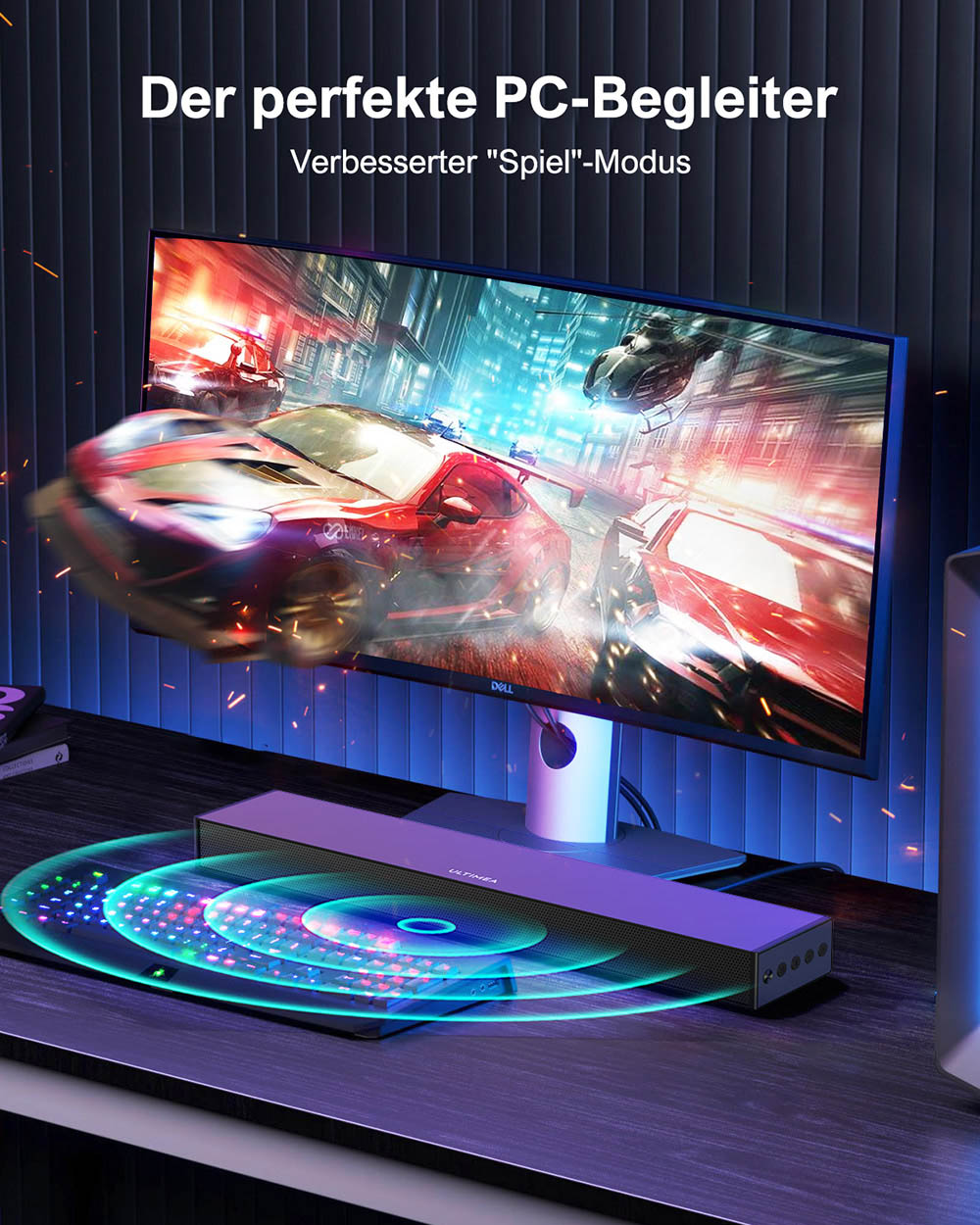 Ultimea Nova S40 Soundbar mit kabelgebundenem Subwoofer, 2.1-Kanal, Film-/Musik-/Spielemodus, Bluetooth 5.3, f&uuml;r TV-PC-Gaming