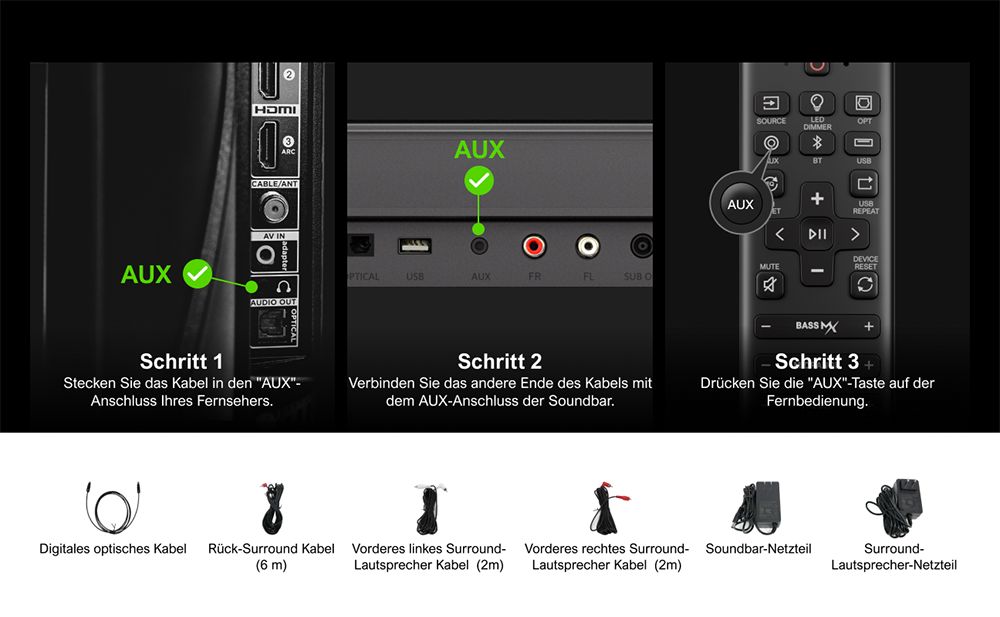 Ultimea Aura A40 Soundbar-Subwoofer-Lautsprecher-Kit, 7.1-Kanal, App-Steuerung, 10-Band-Equalizer-Einstellungen, 121 voreingestellte EQ-Matrizen, Bluetooth 5.3, 330 W Spitzenleistung