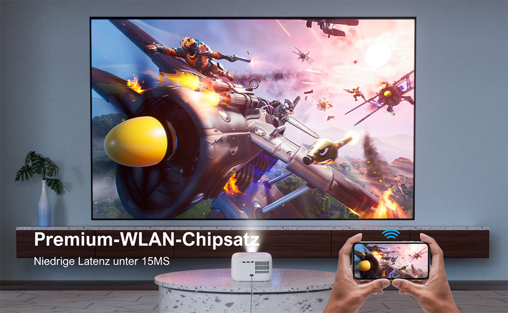 ULTIMEA Apollo P10 Tragbarer Beamer, 300 ANSI, 1080P-Dekodierung, natives 720P, 2,4 GHz/5 GHz WLAN