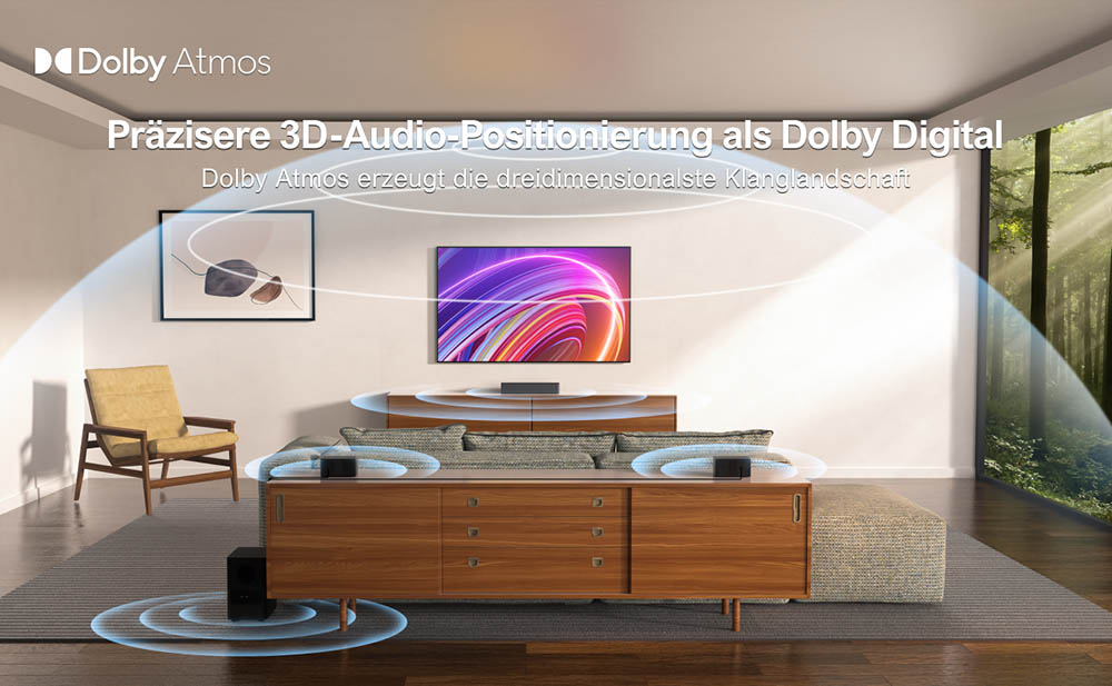 ULTIMEA Poseidon D60 5.1 Soundbar mit Dolby Atmos, 3D Surround Sound System, Soundbar für TV Geräte mit Subwoofer, 2 Rear-Lautsprechern, Soundbar Bluetooth 5.3 mit Einstellbarem Bass