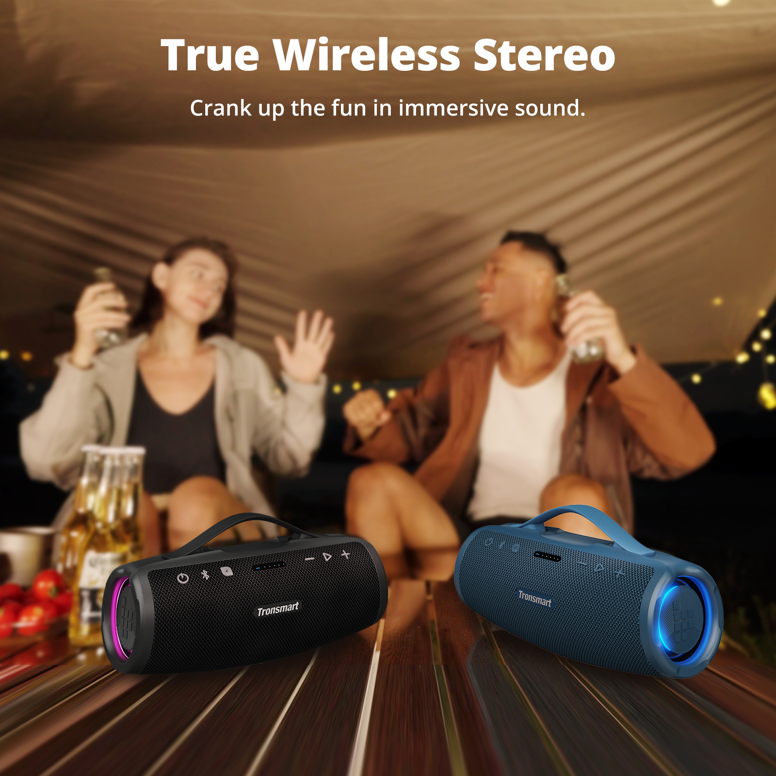 Prenosný vonkajší reproduktor Tronsmart Mirtune S100, Bluetooth 5.3, výkon 50 W, 20 hodín prehrávania, prispôsobiteľný EQ, vodotesnosť IPX7, vysúvacia rukoväť - čierny