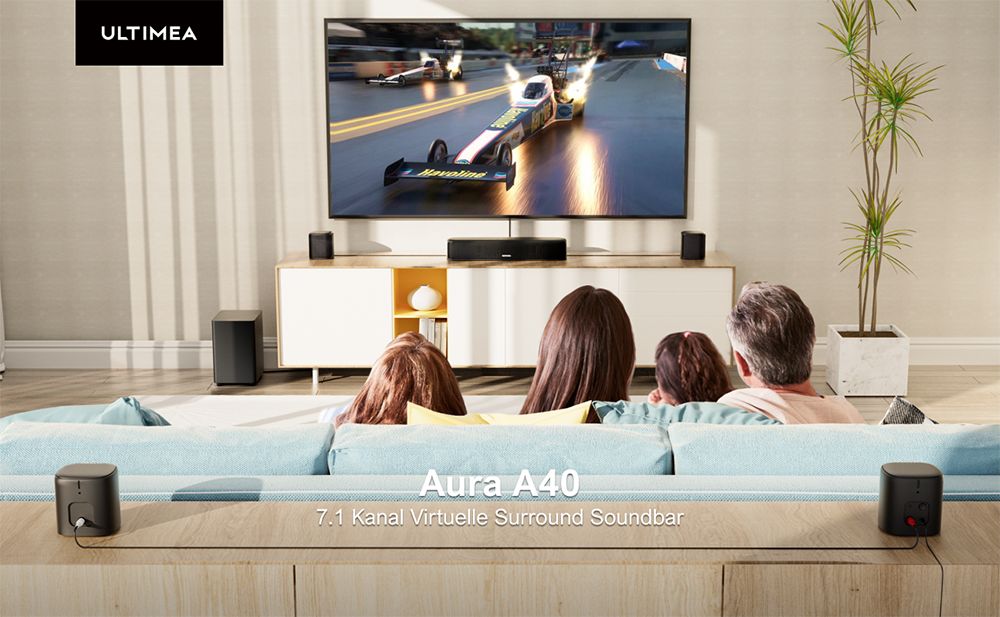 Ultimea Aura A40 Soundbar-Subwoofer-Lautsprecher-Kit, 7.1-Kanal, App-Steuerung, 10-Band-Equalizer-Einstellungen, 121 voreingestellte EQ-Matrizen, Bluetooth 5.3, 330 W Spitzenleistung