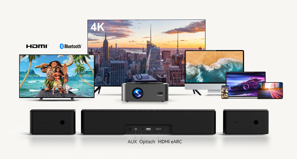 ULTIMEA Poseidon D60 5.1 Soundbar mit Dolby Atmos, 3D Surround Sound System, Soundbar für TV Geräte mit Subwoofer, 2 Rear-Lautsprechern, Soundbar Bluetooth 5.3 mit Einstellbarem Bass