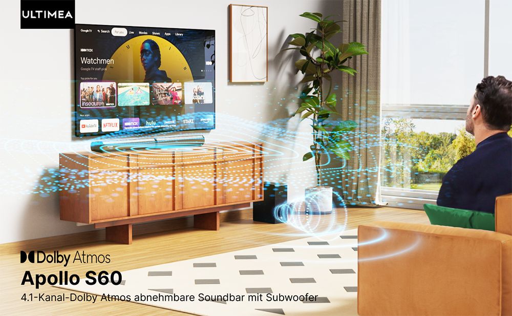 ULTIMEA Apollo S60 Abnehmbare Soundbar mit Subwoofer, 4.1 Kanal, Bluetooth 5.3, 3 EQ-Modi, 280 W Spitzenleistung
