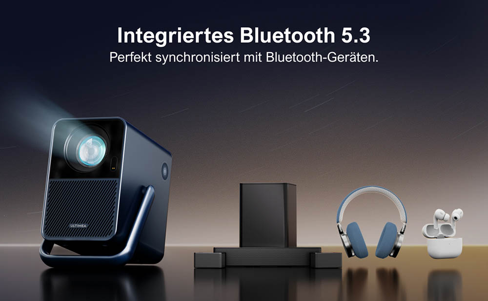 [Netflix 1080P] Ultimea Poseidon E40 Beamer, 1000 ANSI Lumen, Android TV 11.0, 4K-Dekodierung, Native 1080P, Dolby Audio, 6D Trapezkorrektur, Autofokus, 2 x 10W Lautsprecher, WiFi 6, Bluetooth 5.3