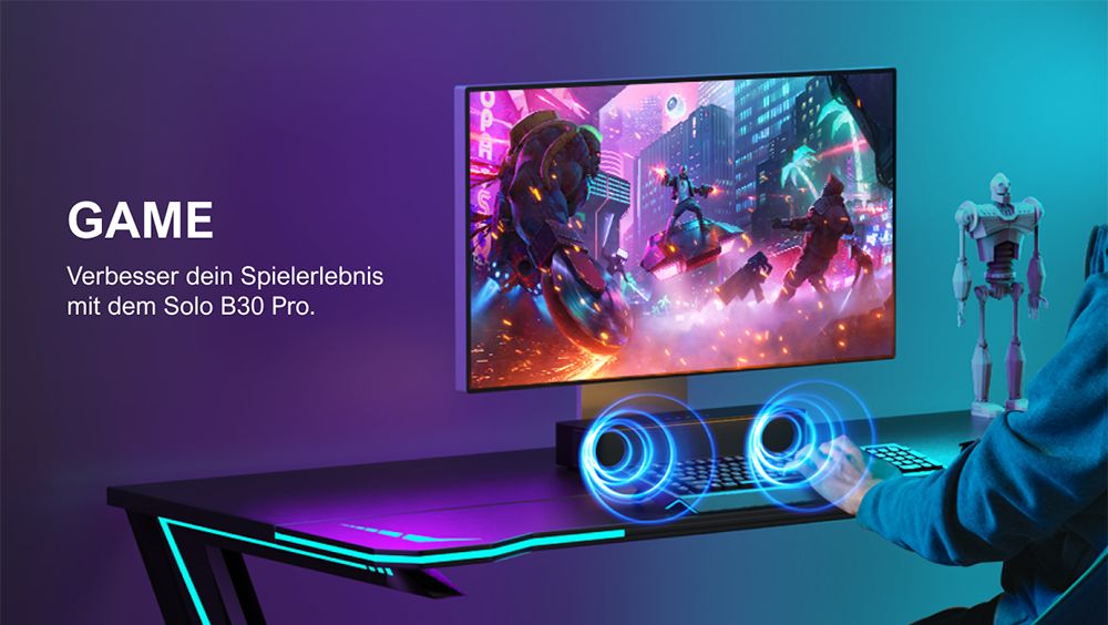 Ultimea Solo B30 Pro Soundbar, 120 W Spitzenleistung, 2.1-Kanal, integrierter 3-Zoll-Subwoofer, 10-Band-Equalizer-Einstellungen, 121 voreingestellte EQ-Matrizen, Bluetooth 5.3, App-Steuerung