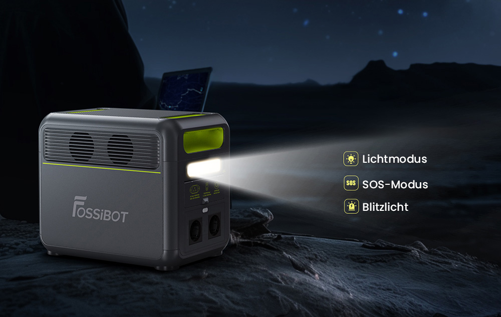 FOSSiBOT F1200 Tragbare Powerstation, 1024 Wh Kapazit&auml;t, 1200 W Nennleistung, 3 LED-Lichtmodi, 7 Ausgangsanschl&uuml;sse, BMS-Schutz, <10 ms Umschaltung, 5-Gang-Eingangsregler, EV-Grade LiFePO4-Akku, 4000+ Zykluszeiten