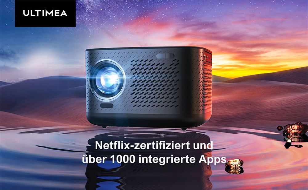 [Netflix 1080P] Ultimea Apollo P50 Beamer, 800 ANSI Lumen, Native 1080P Projektor, Dolby Audio, Automatische Bildschirmanpassung und Objektvermeidung, WiFi 6, Bluetooth 5.3