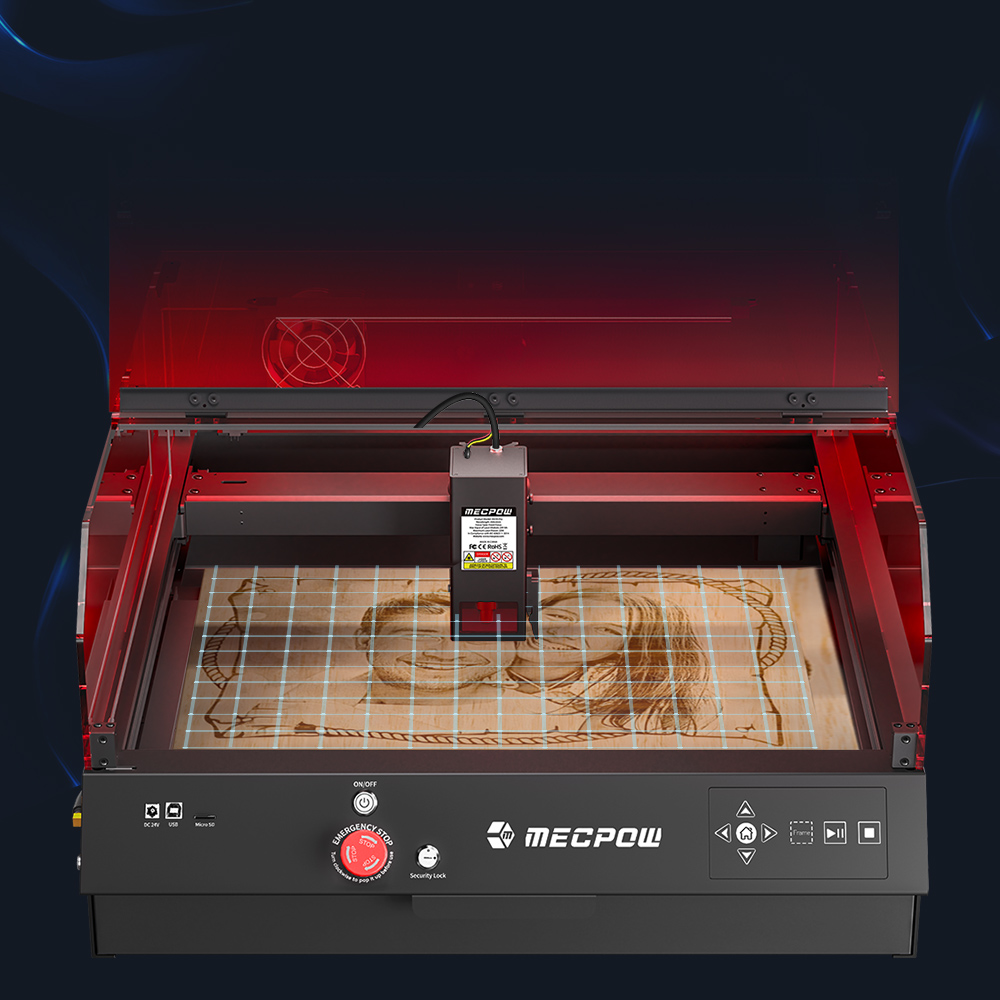 Mecpow X4 Pro 22W FDA Klasse 1 Lasergravierer + Drehwalze + Klauen-Diskus-Drehzapfen + Laserbett