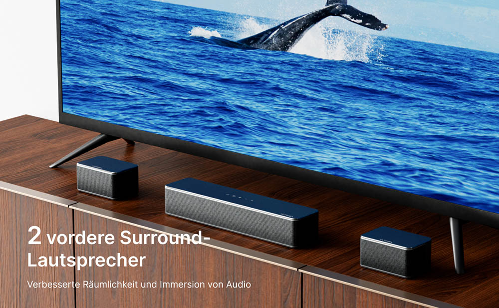 Ultimea Poseidon D70 7.1-Kanal-Soundbar-Subwoofer-Lautsprecher-Kit, 10-Band-Equalizer, 121 voreingestellte EQ-Matrizen, BassMX-Technologie, intelligente APP-Steuerung