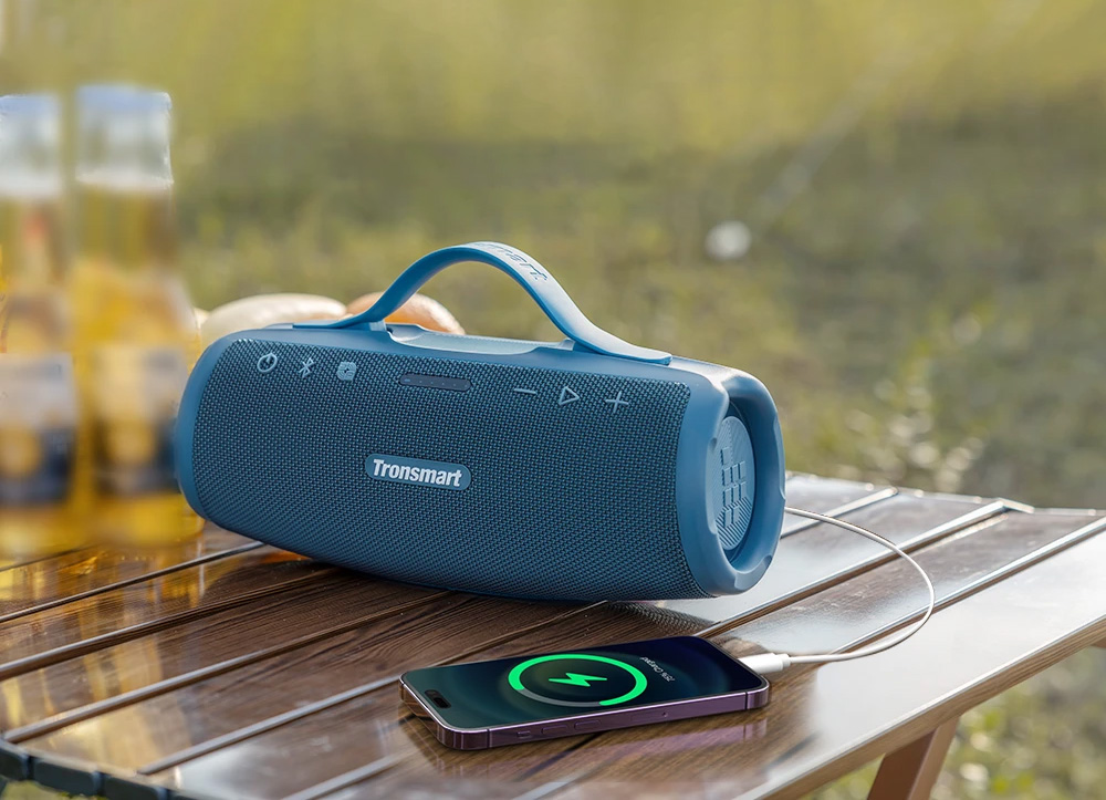 Tronsmart Mirtune S100 Tragbarer Outdoor-Lautsprecher, Bluetooth 5.3, anpassbarer EQ, 50 W Leistung, 20 Stunden Spielzeit, IPX7 wasserdicht, einziehbarer Griff &ndash; Blau
