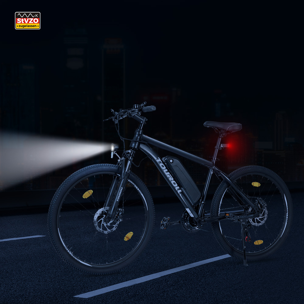 Touroll U1 Elektrofahrrad 26 MTB mit 250W Motor, 13Ah herausnehmbarer Lithium-Ionen-Akku, 65KM max. Fahrtstrecke, CST Gel&auml;ndereifen, 21-Gang Shimano-Schaltung