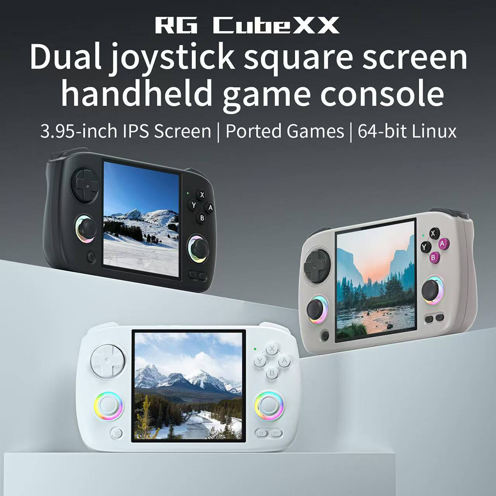 ANBERNIC RG CubeXX Game Console, 32GB+64GB TF Card with 5000+ Games, 3.95-inch 720*720 IPS Screen, Linux 64-bit, 5G WiFi Bluetooth 4.2, Moonlight Streaming, 6.5 Hours of Playtime, RGB Light - White