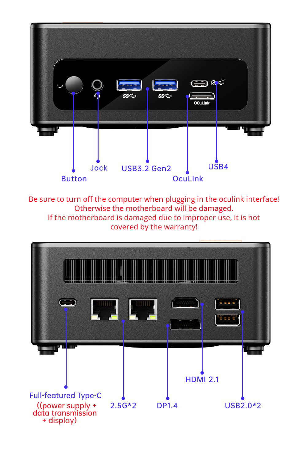 AOOSTAR GEM12 PRO Mini PC, AMD Ryzen 7 8845HS 8 jadrový až 5,1 GHz, 32 GB DDR5 RAM 1 TB PCle 4.0 SSD, HDMI 2.1 + DP 1.4+ USB 4 + Type-C 4K 120Hz displej so štyrmi obrazovkami, WiFi 6 Bluetooth 5.2, 2*2,5G LAN, 2*USB3.2 2*USB2.0 1*Oculink, nastaviteľný BIOS