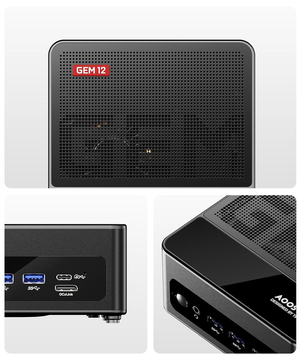 AOOSTAR GEM12 PRO Mini PC, AMD Ryzen 7 8845HS 8 jadrový až 5,1 GHz, 32 GB DDR5 RAM 1 TB PCle 4.0 SSD, HDMI 2.1 + DP 1.4 + USB 4 + Type-C 4K 120Hz displej so štyrmi obrazovkami, WiFi 6 Bluetooth 5.2, 2*2,5G LAN, 2*USB3.2 2*USB2.0 1*Oculink, nastaviteľný BIOS