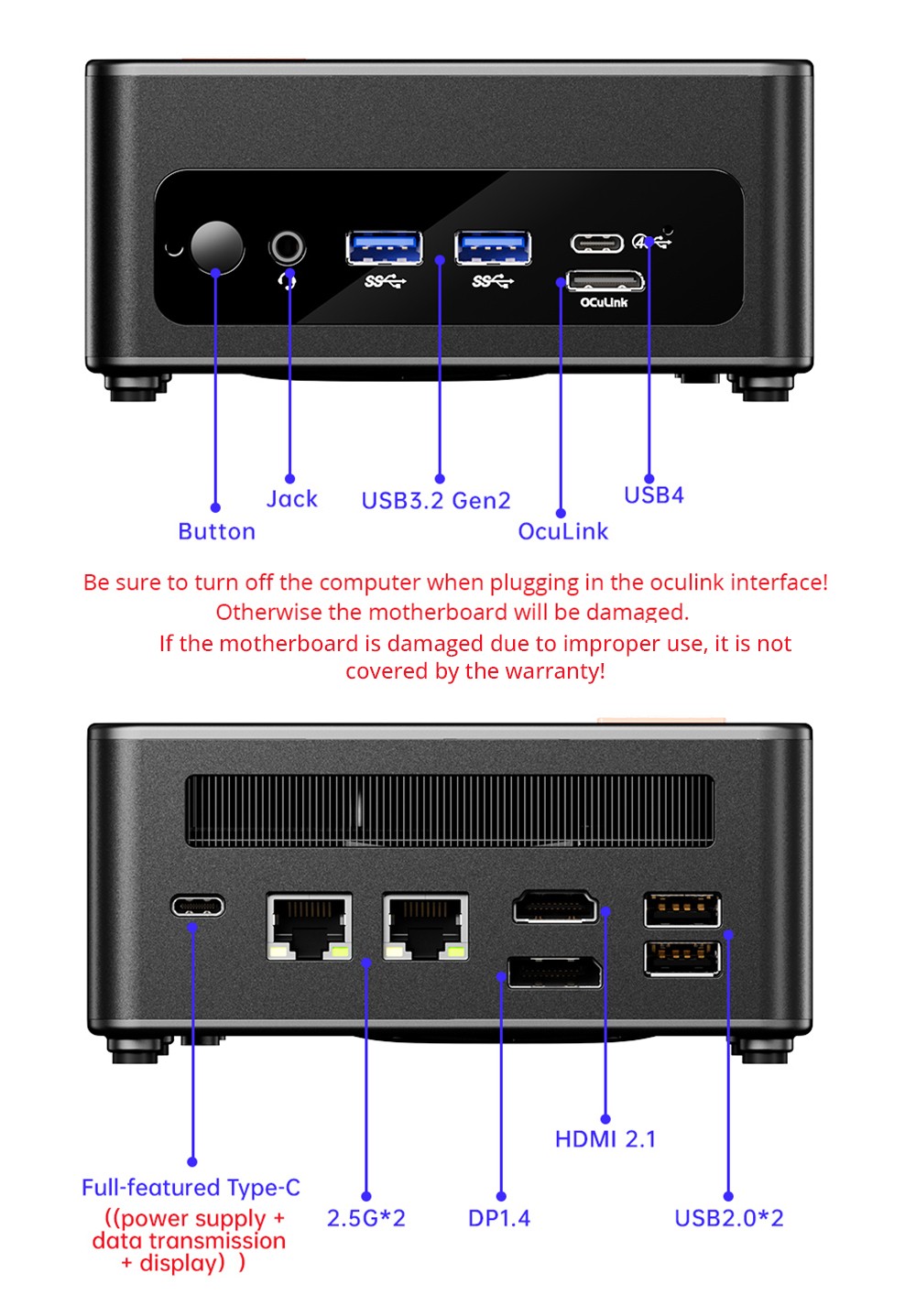 AOOSTAR GEM12 Mini PC, AMD Ryzen 9 6900HX 8 jadrový až 4.9GHz, 32GB DDR5 RAM 1TB PCle 4.0 SSD, HDMI 2.1 + DP 1.4+ USB 4 + Type-C 4K 120Hz displej so štyrmi obrazovkami, WiFi 6 Bluetooth 5.2, 2*2.5G LAN, 2*USB3.2 2*USB2.0 1*Oculink