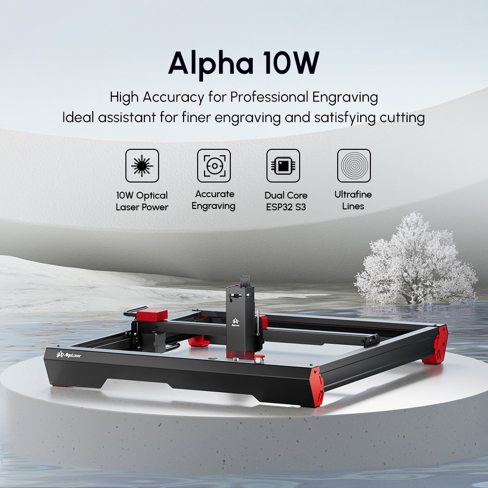 AlgoLaser Alpha 10W laserový gravírovací stroj, rýchlosť gravírovania 400 mm/s, 400*400 mm (157,5*157.5 palcov)